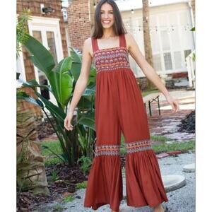 Natural Life Hannah Embroidered Wide-Leg Jumpsuit Size S